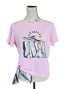 Pastel Pink Luxe Handbag Graphic Short Sleeve Top L
